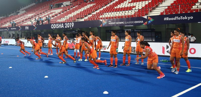 Probables among Senior Women Hockey Team in Fitness drill at National Camp