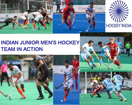 Collage-of-indian-junior-men's-hockey-team-in-action-with-a-logo-of-hockey-india