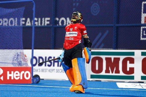 Indian-mens-hockey-team-goalkeeper-sreejesh-exults-after-saving-a-goal