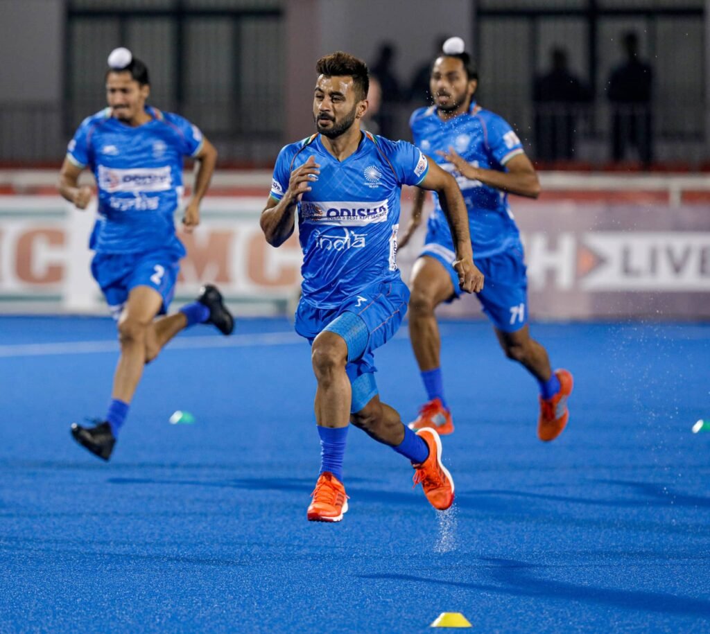 Indian-Mens-Hockey-Team-Captain-Manpreet-Singh-running-in-Practice-session